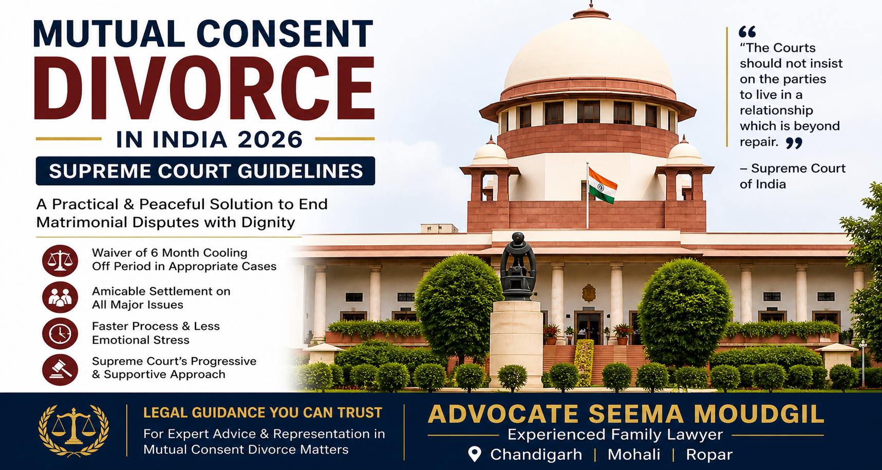 Mutual Consent Divorce in India 2026 Law and Supreme Court Guidelines family law image for adv. seema moudgil